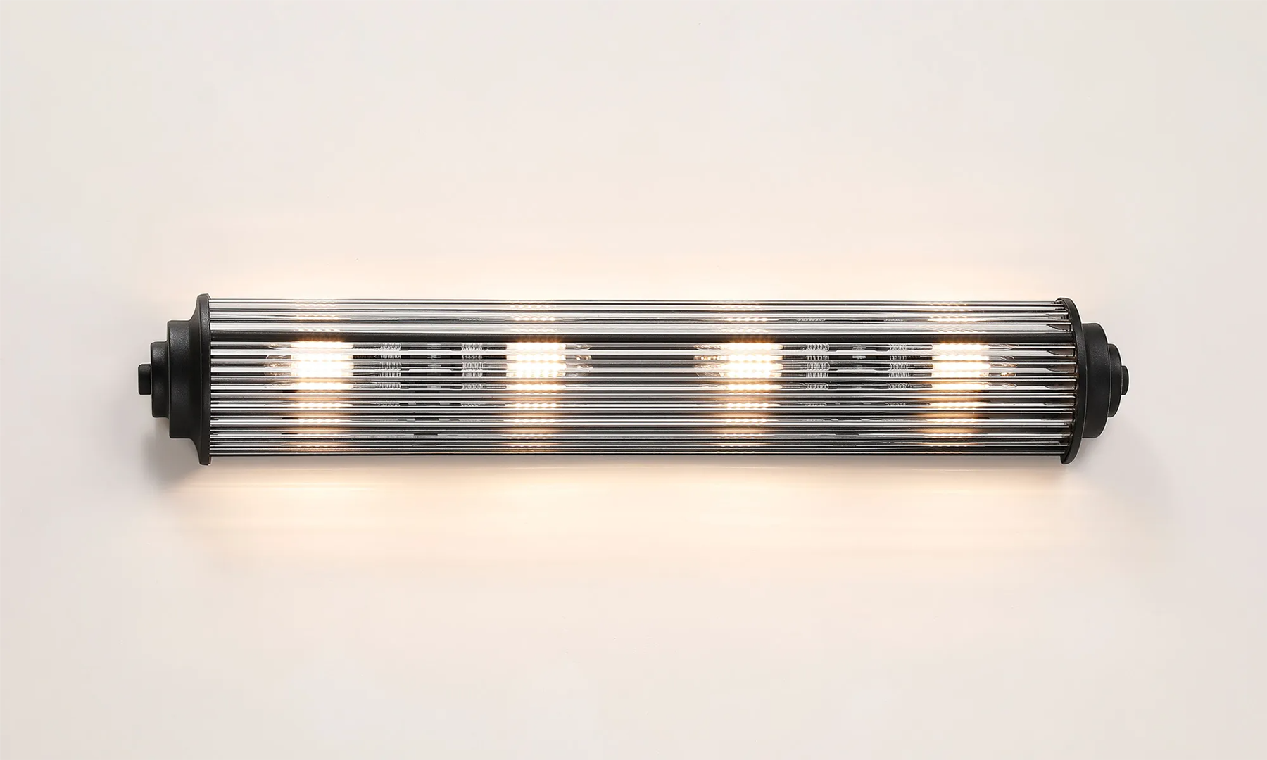 Pillar 4 Light Bathroom Wall Light In Satin Black And Clear Glass Rods IP44 G9