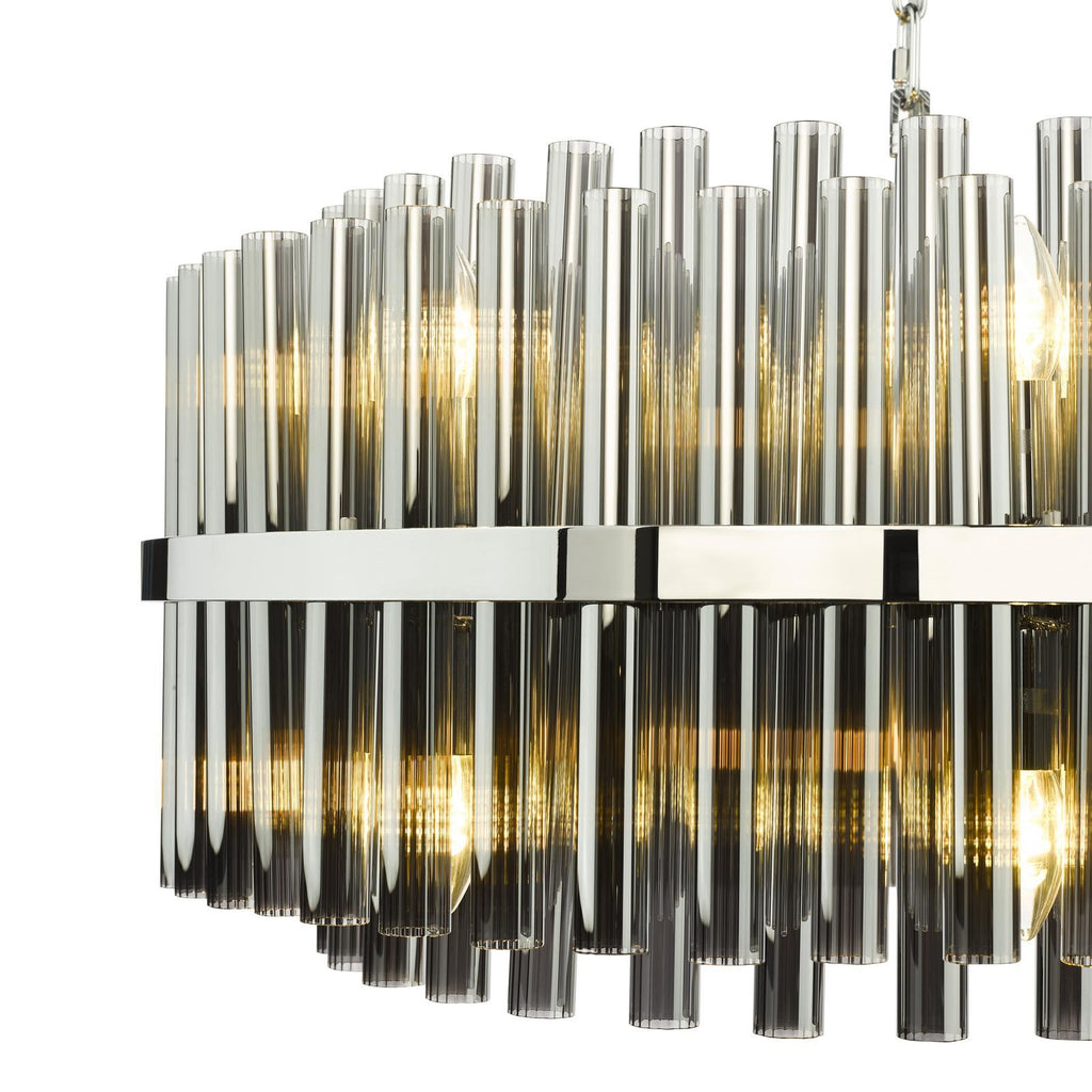 Imani 16 Light Pendant Polished Chrome and Smoked Ribbed Glass IMA1650
