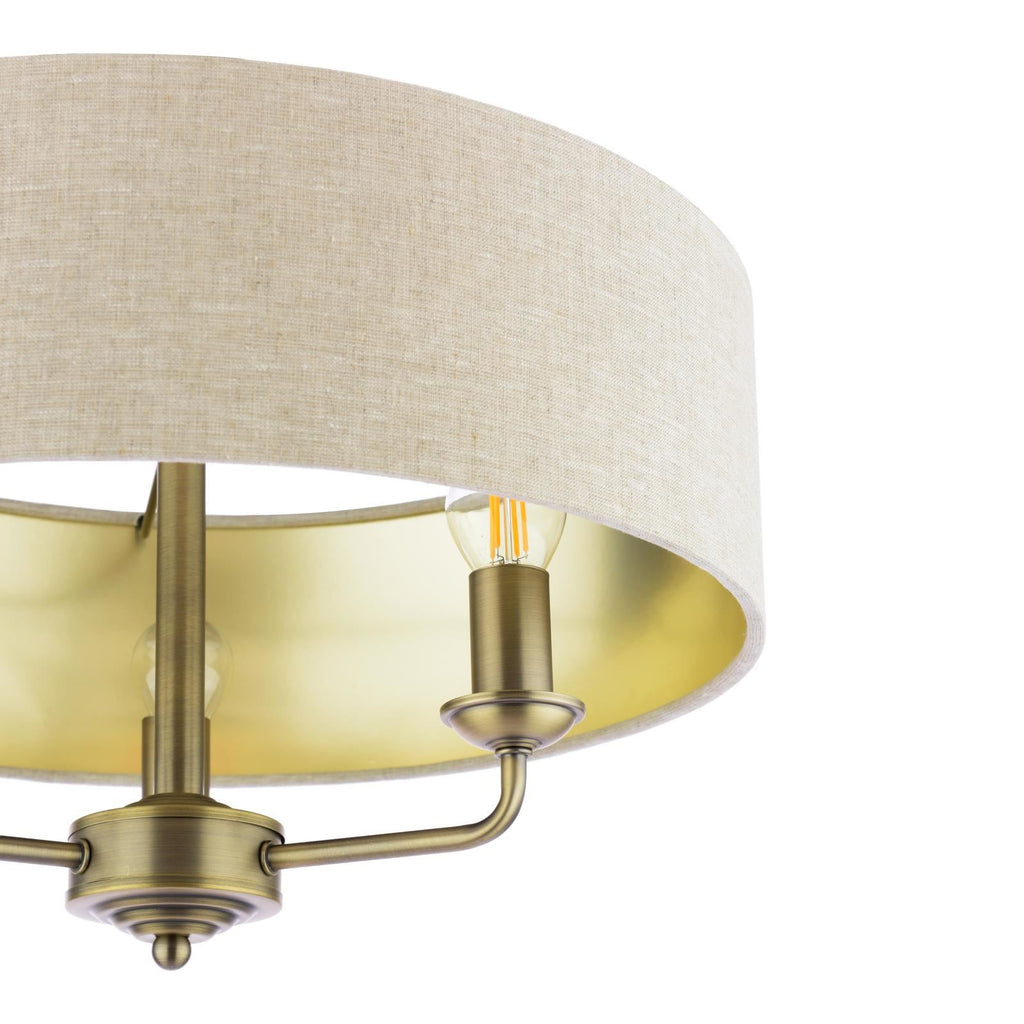 Laura Ashley Sorrento 3 Light Semi-Flush Matt Antique Brass With Natural Shade LA3756750-Q