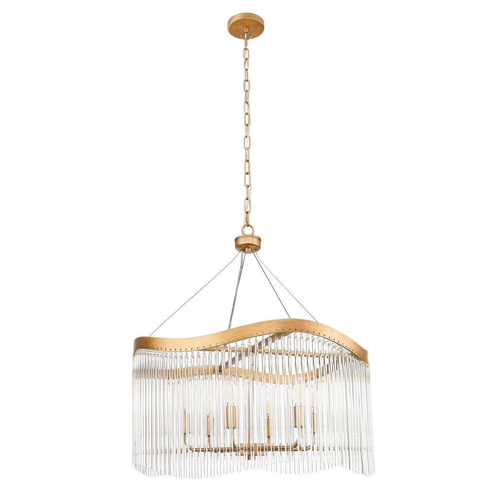 Franklite Harp 6 Light Curved Frame Ceiling Pendant In Aged Brass With Glass Rods FL2512-6