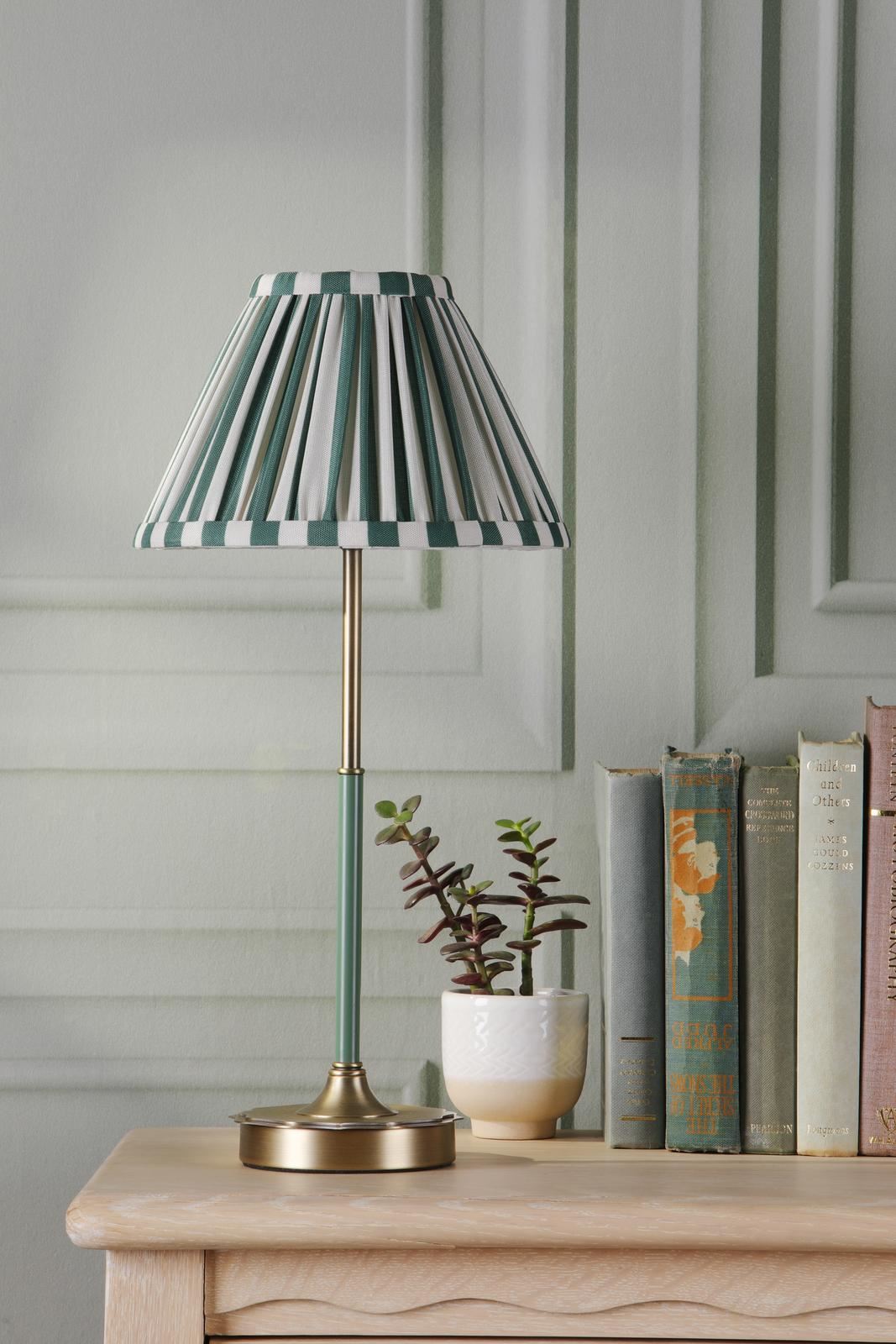 Laura Ashley Denwick Table Lamp Matt Antique Brass and Satin Green With Shade LA3756677-Q