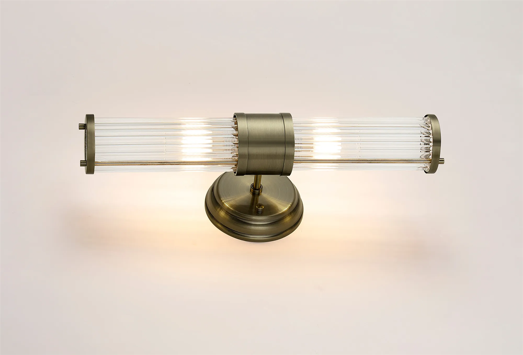 Pillar Up And Down 2 Light Bathroom Wall Light In Antique Brass And Clear Glass Rods IP44 E14