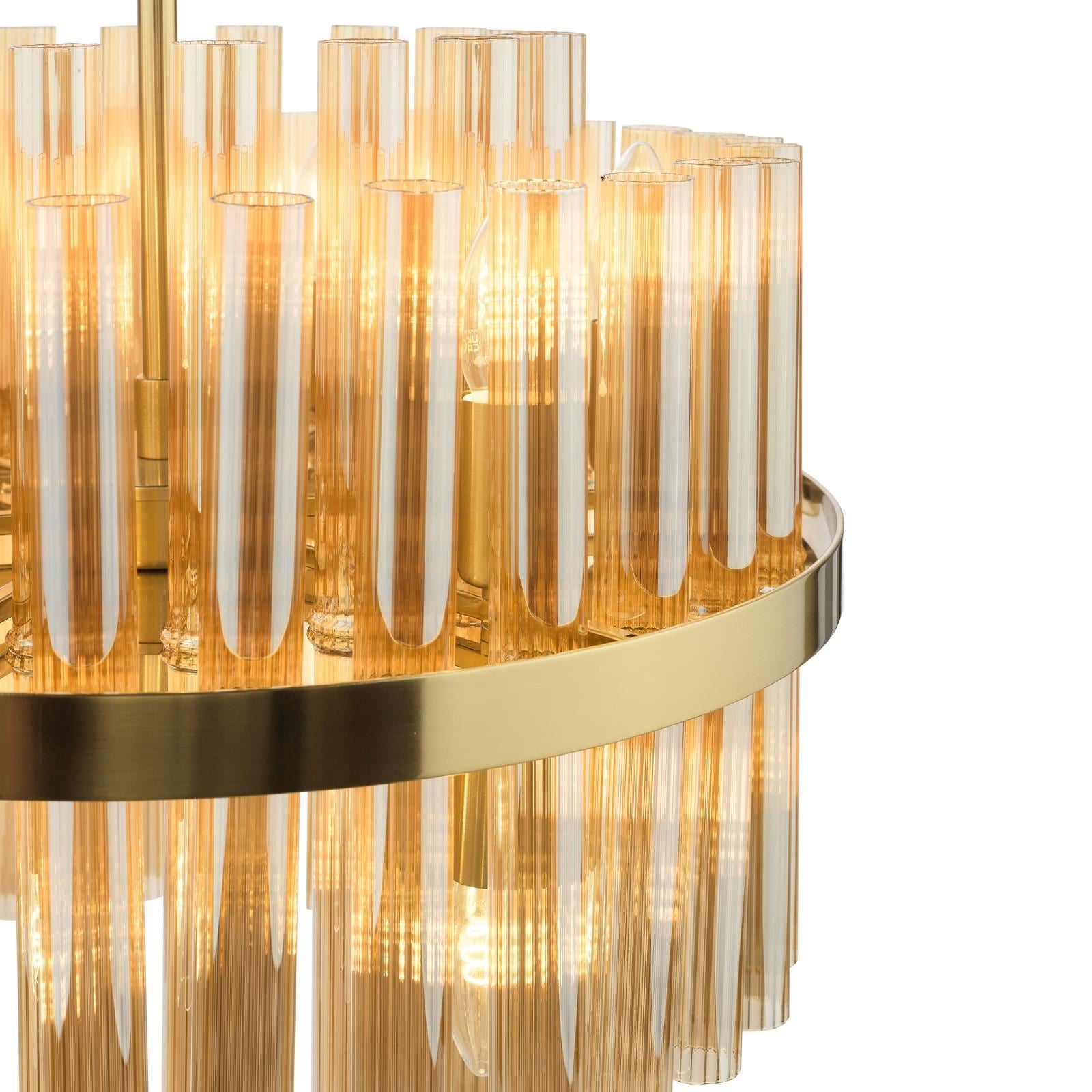 Imani 12 Light Pendant Natural Brass and Champagne Ribbed Glass IMA1235
