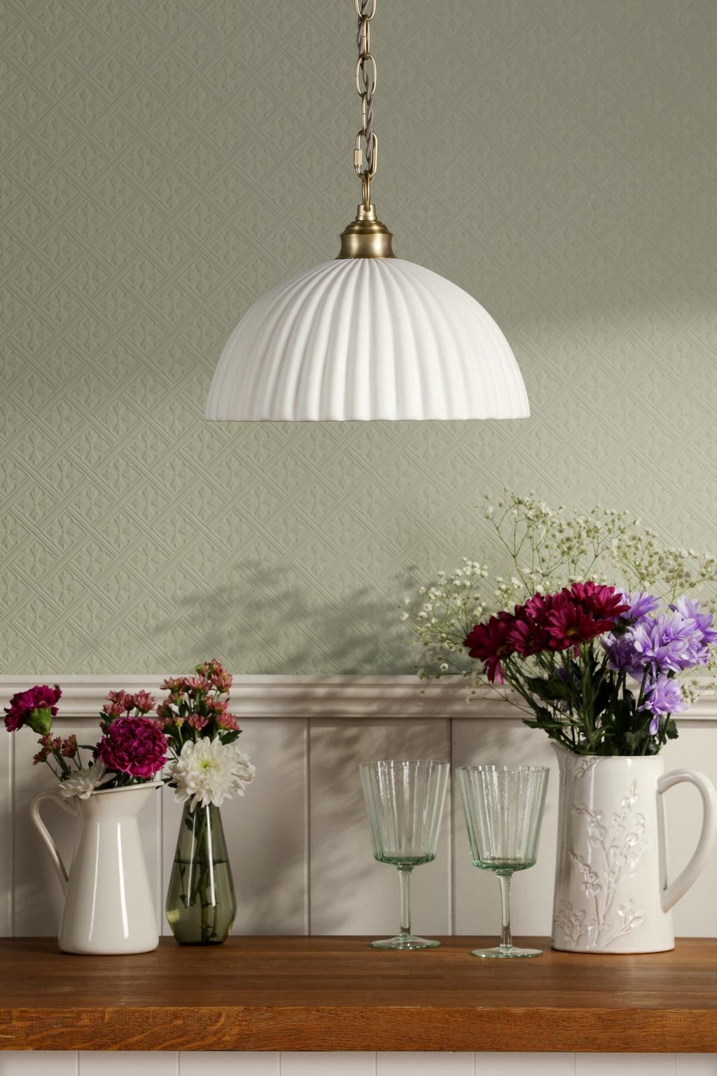 Laura Ashley Durford Large Pendant Matt Antique Brass and White LA3756726-Q
