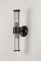 Pillar Up And Down 2 Light Bathroom Wall Light In Bronze And Clear Glass Rods IP44 E14