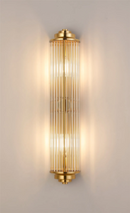 Pillar 2 Light Bathroom Wall Light In Gold And Clear Glass Rods IP44 E14