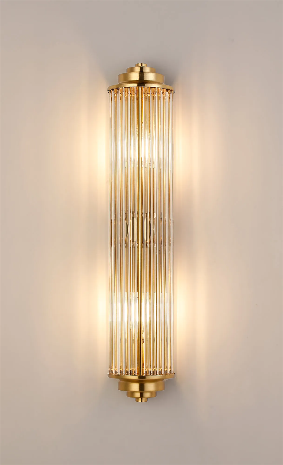 Pillar 2 Light Bathroom Wall Light In Gold And Clear Glass Rods IP44 E14
