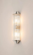 Pillar 2 Light Bathroom Wall Light In Polished Nickel And Clear Glass Rods IP44 G9