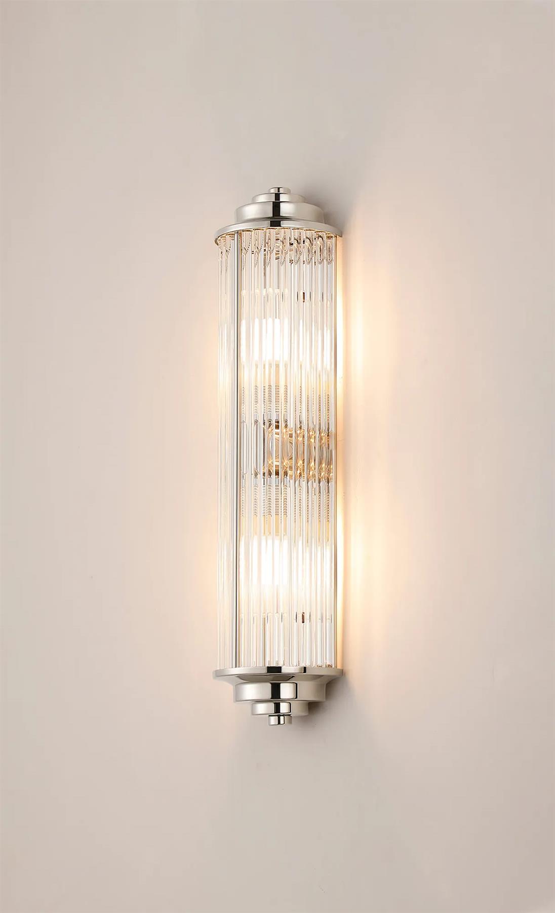 Pillar 2 Light Bathroom Wall Light In Polished Nickel And Clear Glass Rods IP44 G9
