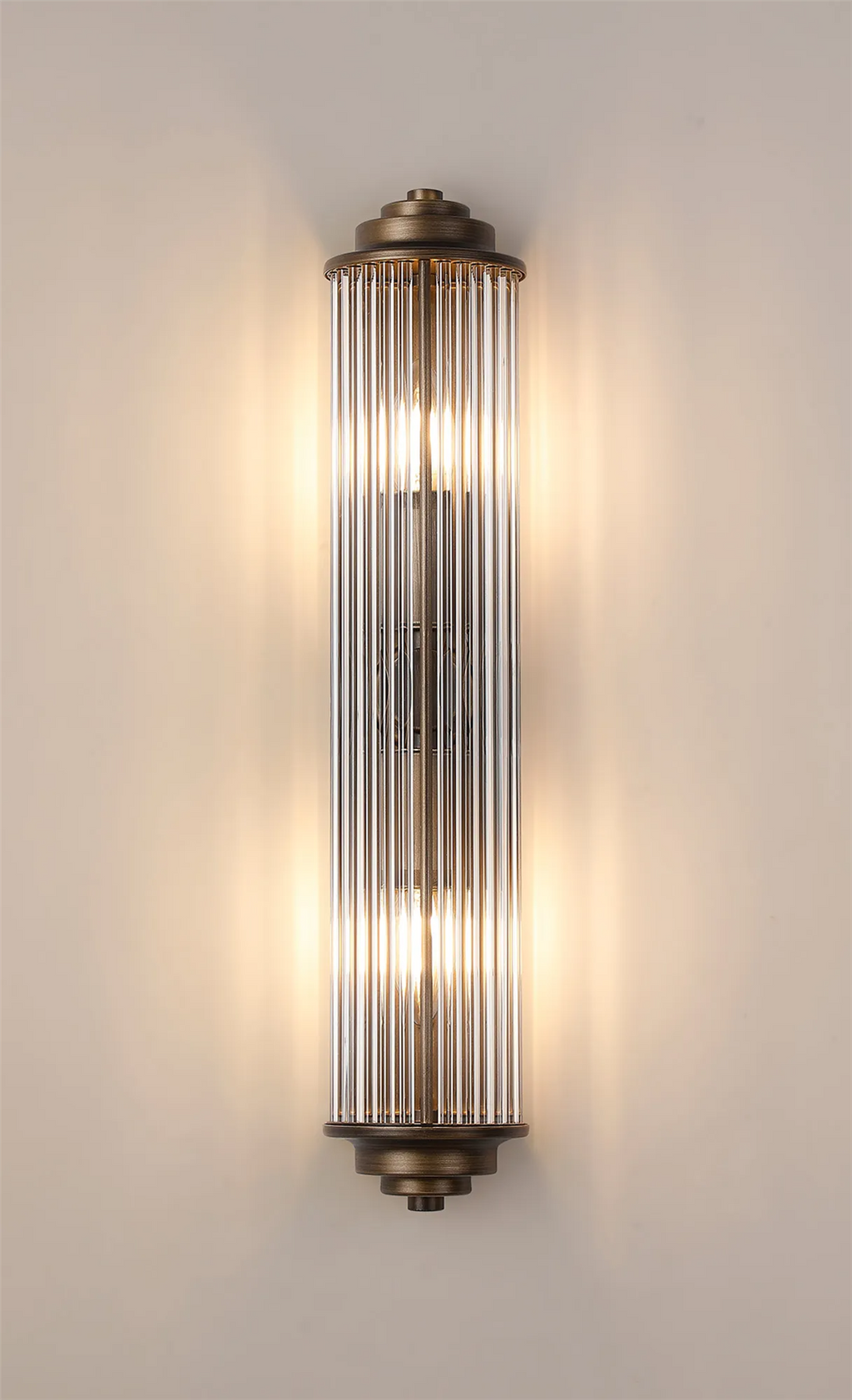 Pillar 2 Light Bathroom Wall Light In Bronze And Clear Glass Rods IP44 E14