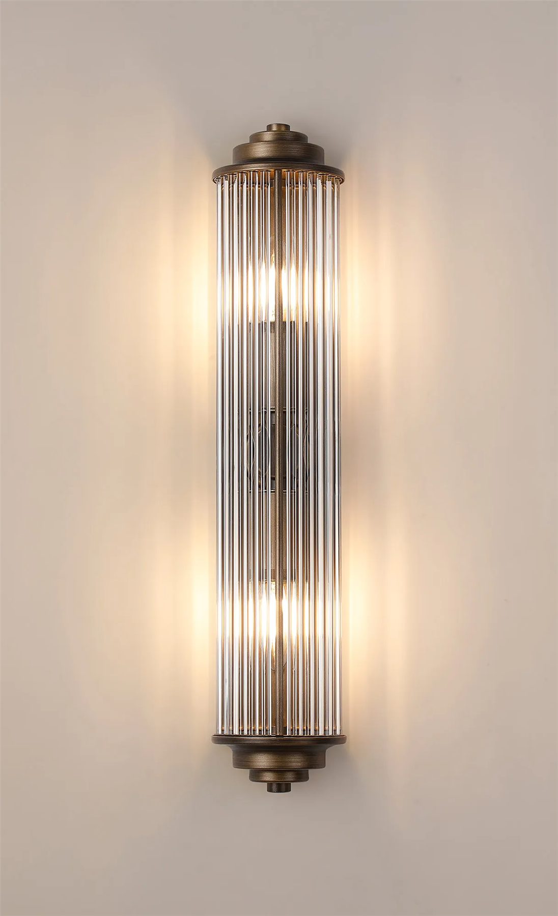 Pillar 2 Light Bathroom Wall Light In Bronze And Clear Glass Rods IP44 E14