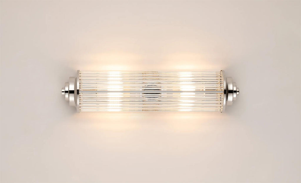 Pillar 2 Light Bathroom Wall Light In Polished Nickel And Clear Glass Rods IP44 G9