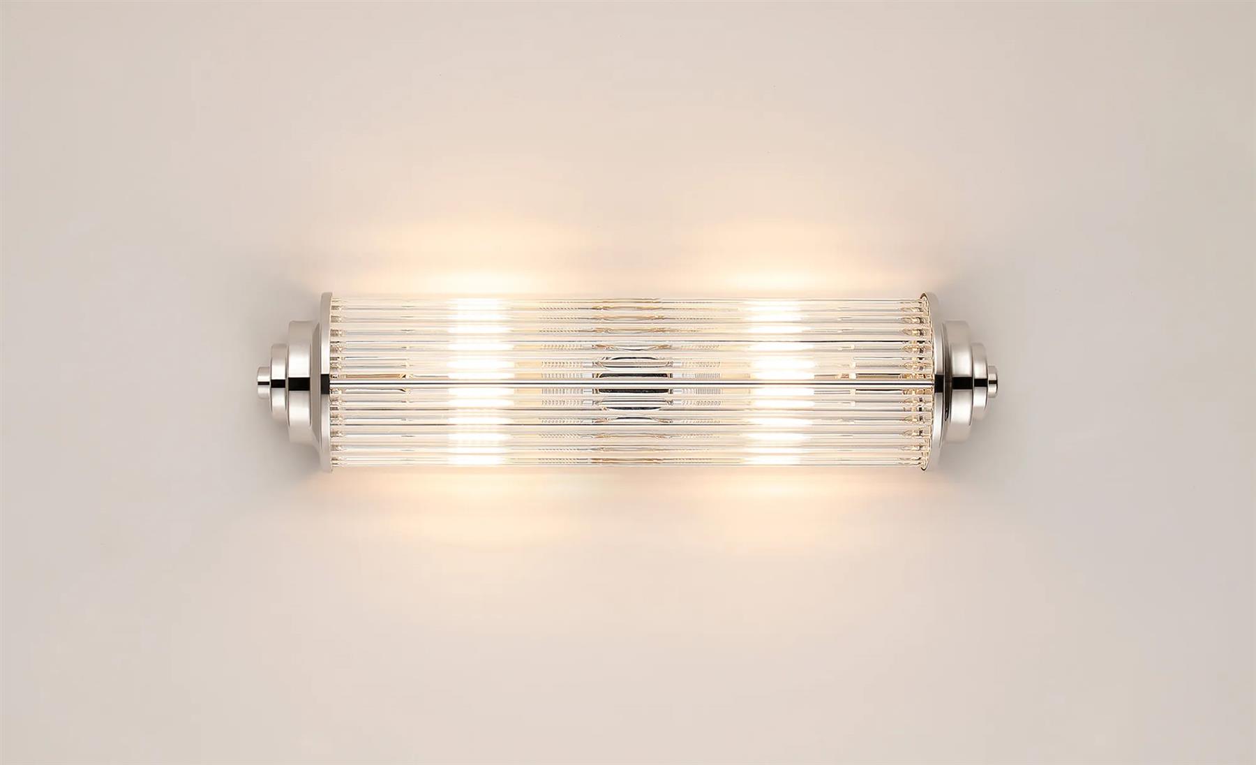 Pillar 2 Light Bathroom Wall Light In Polished Nickel And Clear Glass Rods IP44 G9