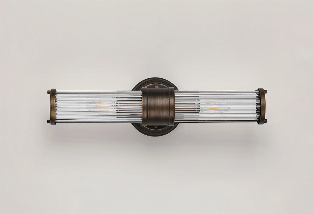 Pillar Up And Down 2 Light Bathroom Wall Light In Bronze And Clear Glass Rods IP44 E14
