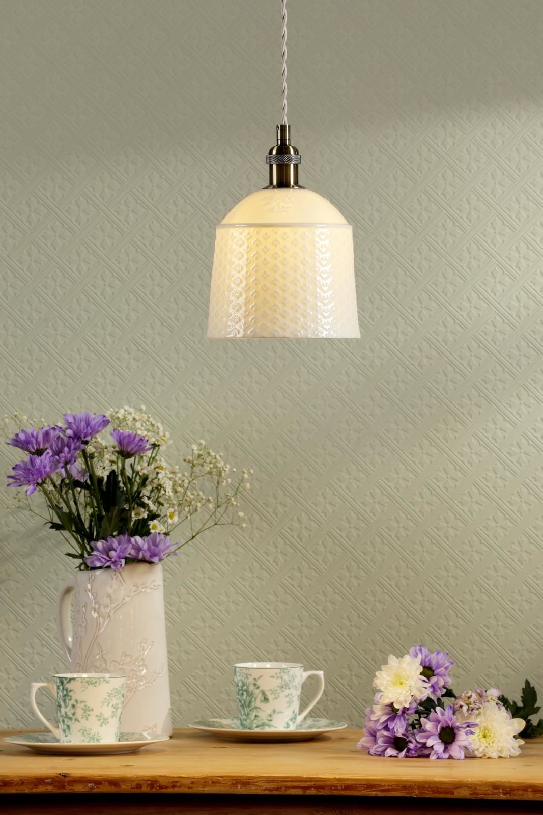 Laura Ashley Porcelain Pendant Cream and Antique Brass LA3756729-Q