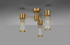 Pillar 3 Light Bathroom Semi Flush Ceiling Light In Gold And Clear Glass Rods IP44 E14