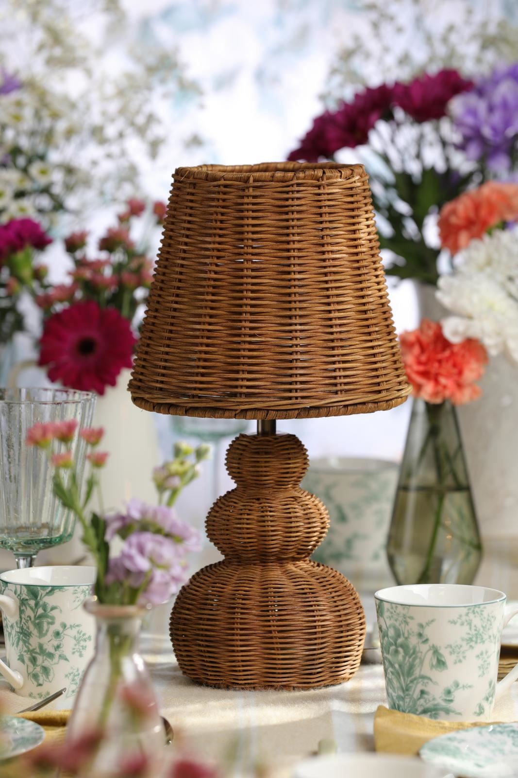 Laura Ashley Hasfield Rechargeable Table Lamp Natural Rattan With Shade LED LA3756748-Q