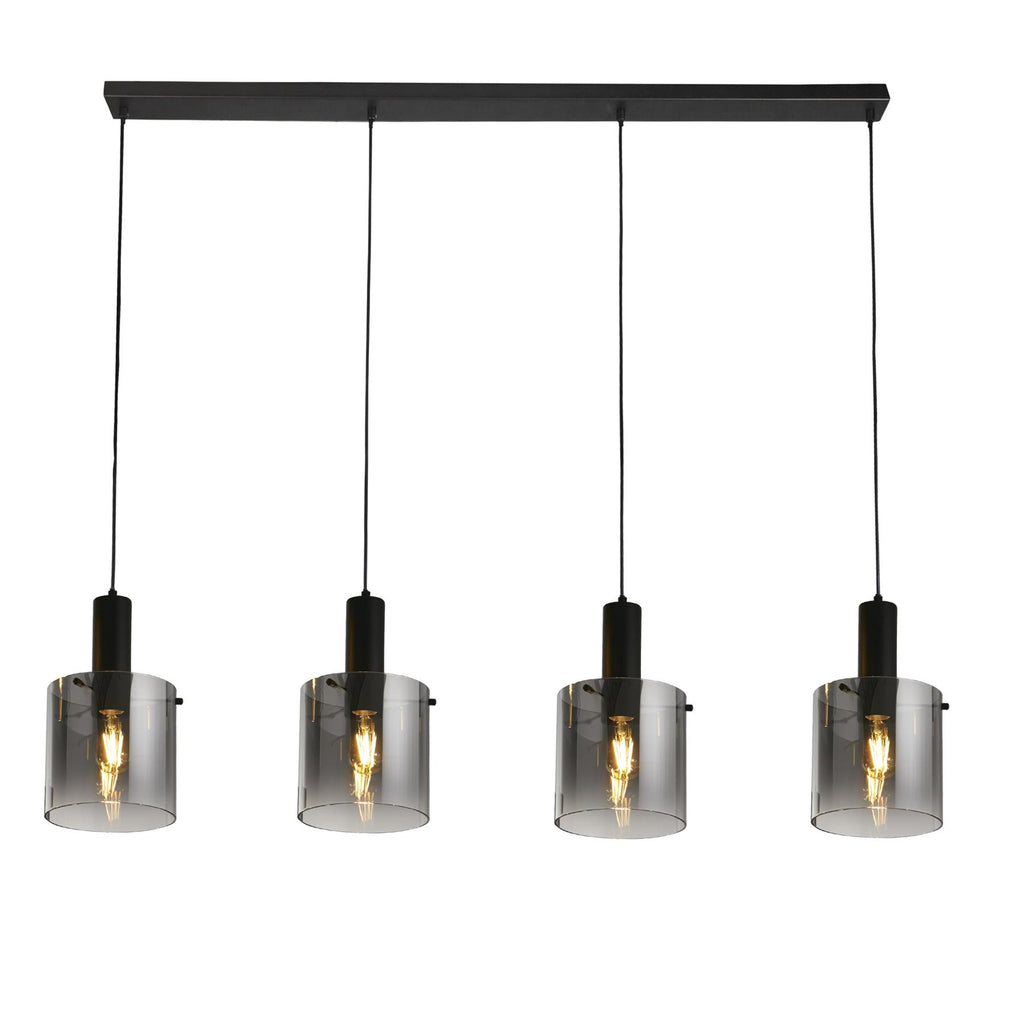 Sweden 4Lt Ceiling Bar Pendant Light In Matt Black With Smoked Ombre Glass 88910-4BK