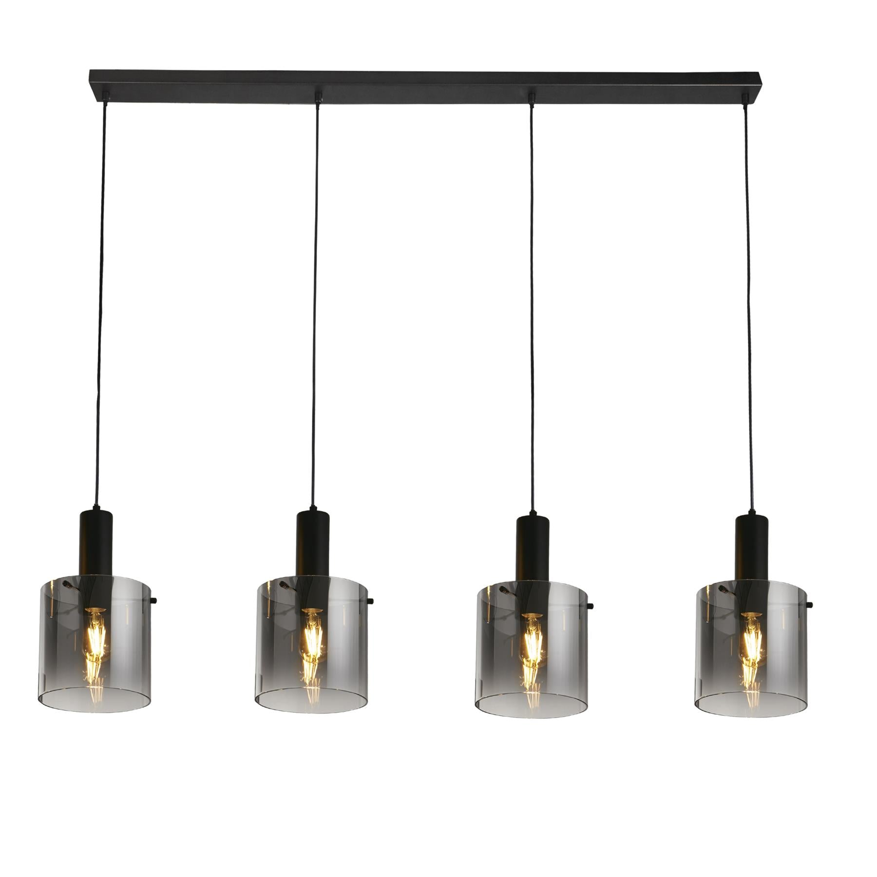Sweden 4Lt Ceiling Bar Pendant Light In Matt Black With Smoked Ombre Glass 88910-4BK