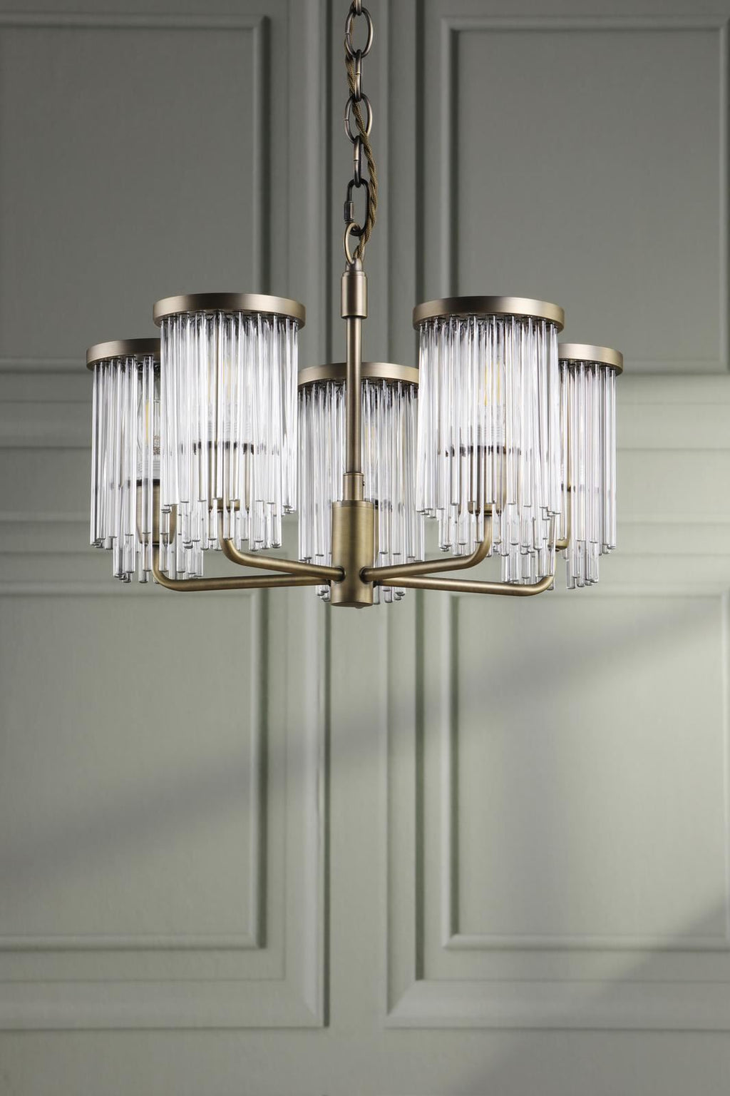 Laura Ashley Hilcote 5 Light Armed Pendant Matt Antique Brass and Glass LA3756650-Q