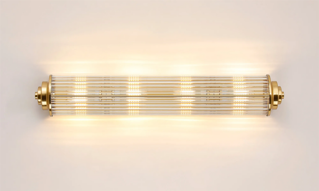 Pillar 4 Light Bathroom Wall Light In Gold And Clear Glass Rods IP44 G9