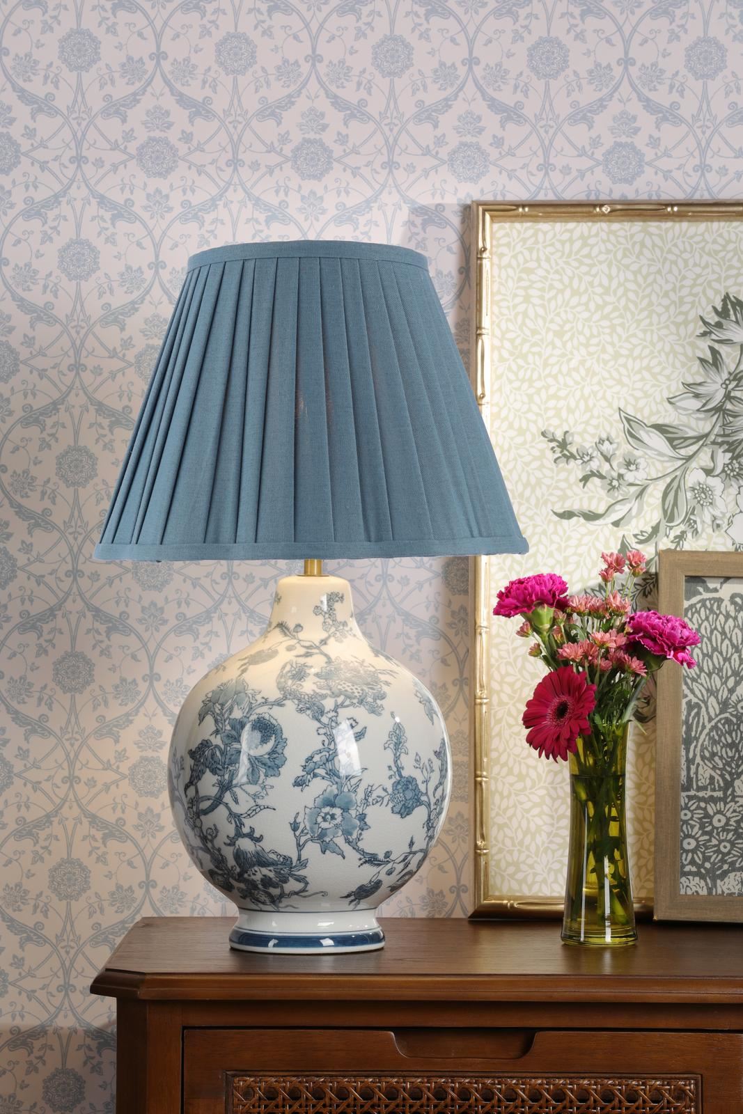 Laura Ashley Maltby Table Lamp Blue Ceramic and Antique Brass With Shade LA3756738-Q
