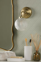 Laura Ashley Langdon Bathroom Wall Light Matt Antique Brass and Textured Glass IP44 LA3756716-Q
