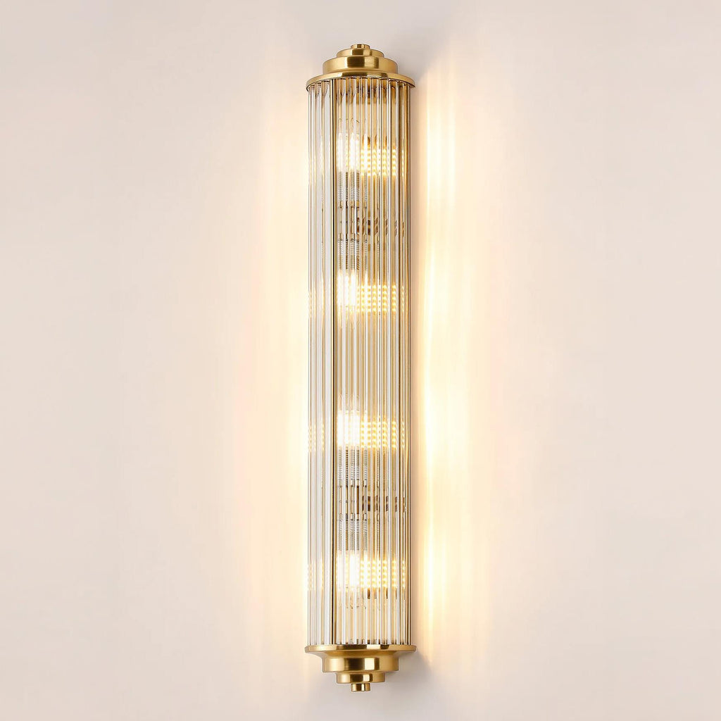 Pillar 4 Light Bathroom Wall Light In Gold And Clear Glass Rods IP44 G9