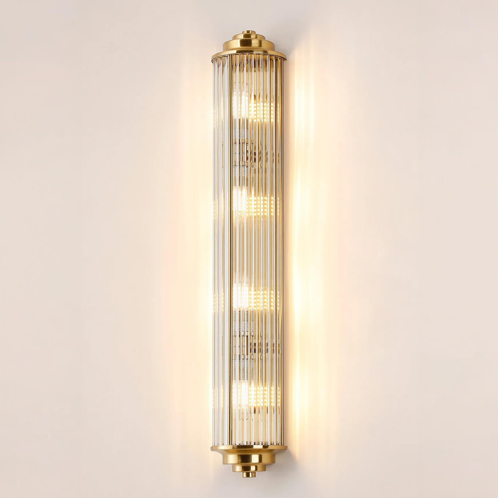 Pillar 4 Light Bathroom Wall Light In Gold And Clear Glass Rods IP44 G9
