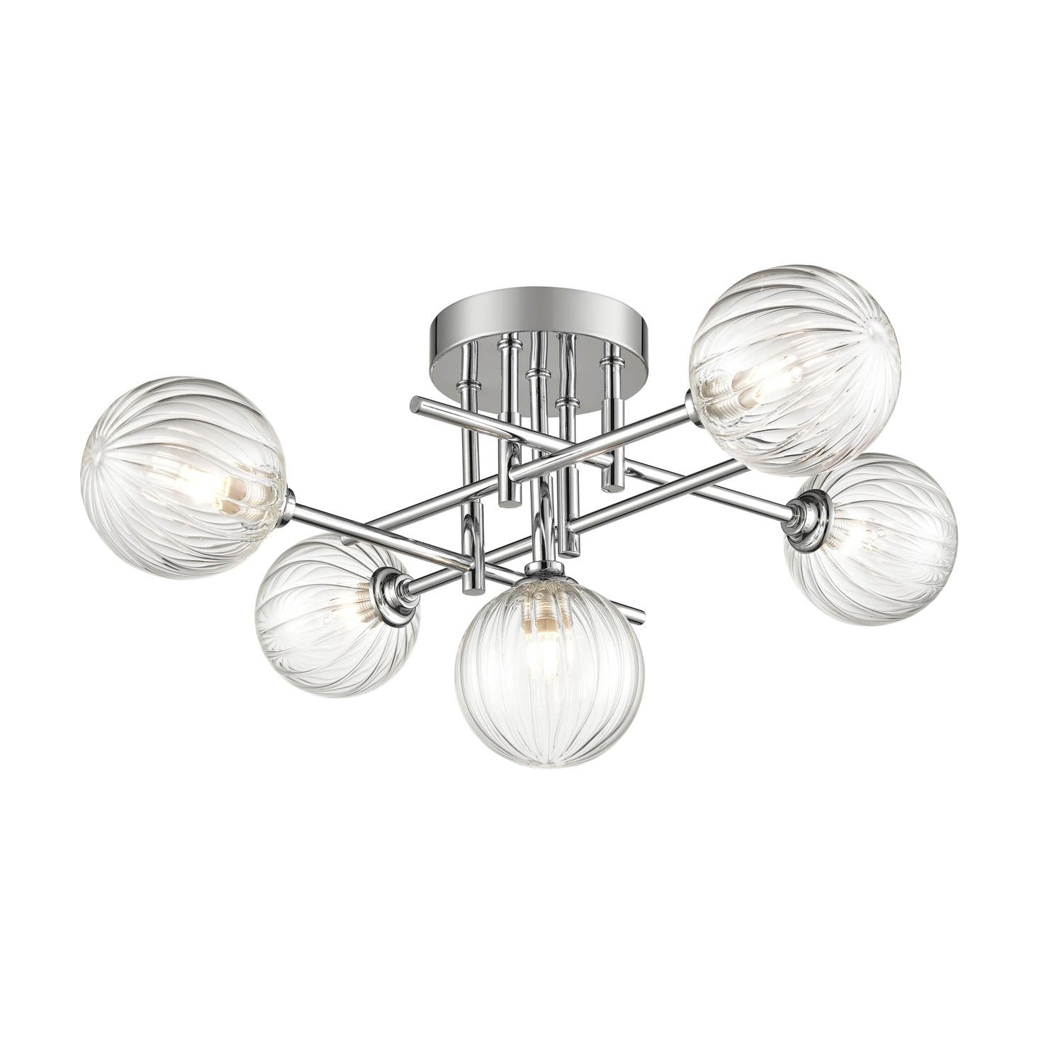 Franklite Abstraction Bathroom 5 Light Ceiling Light In Chrome With Ribbed Glass FL2464-5
