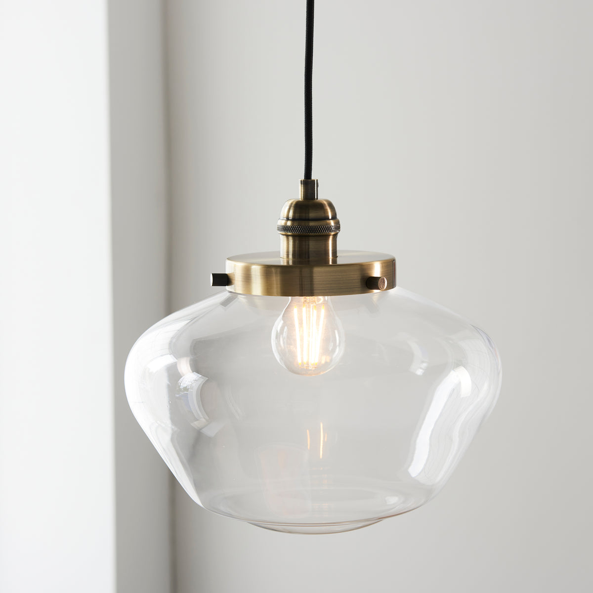Camberley Ceiling Pendant Light In Antique Brass With Clear Glass Shade 97691