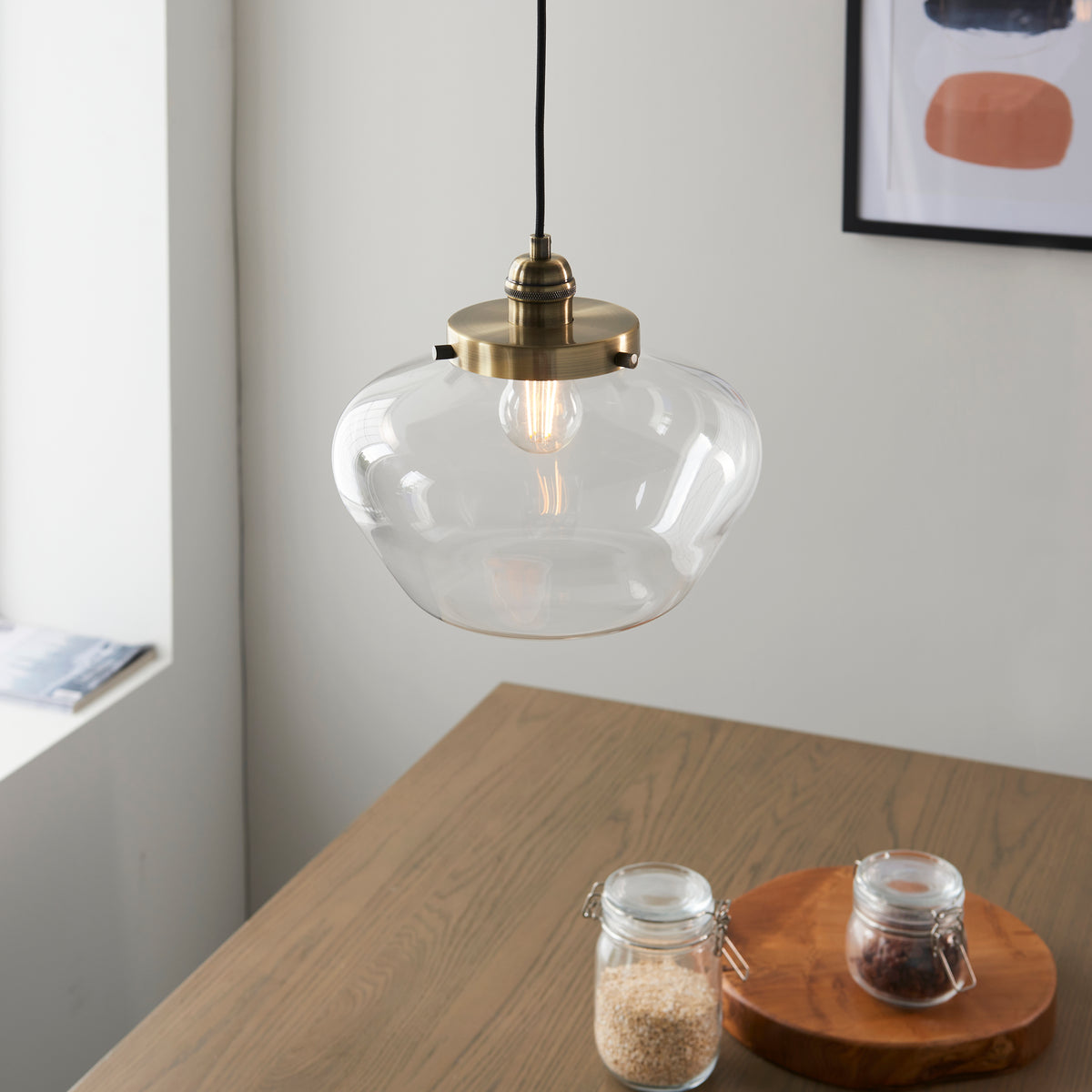 Camberley Ceiling Pendant Light In Antique Brass With Clear Glass Shade 97691