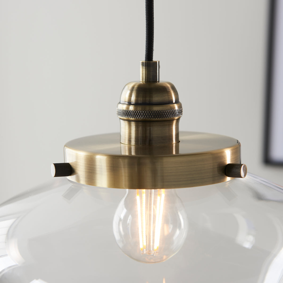 Camberley Ceiling Pendant Light In Antique Brass With Clear Glass Shade 97691