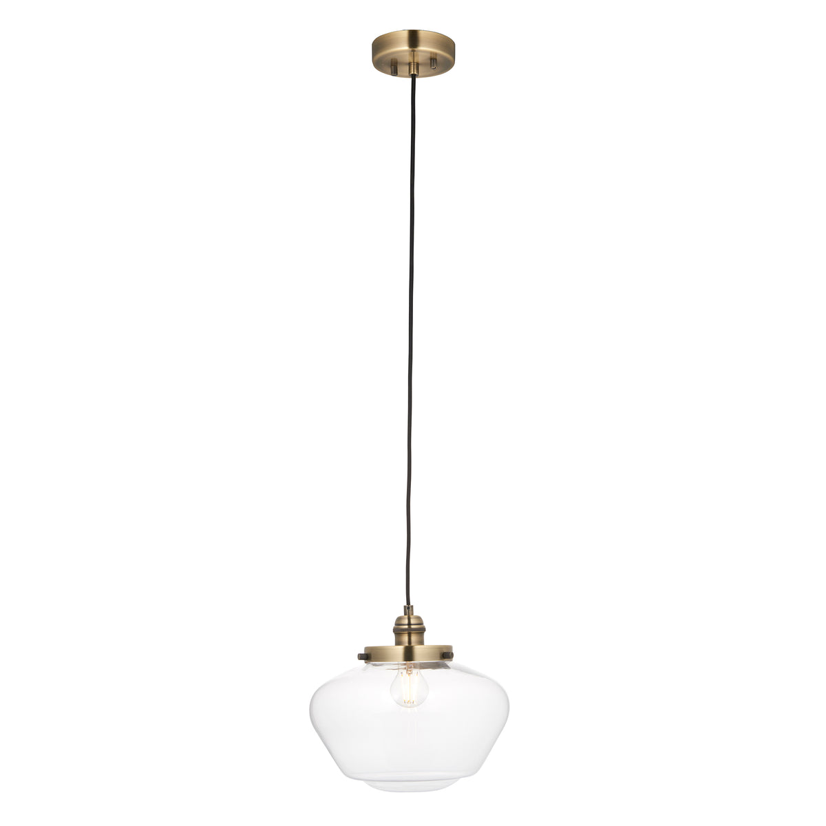 Camberley Ceiling Pendant Light In Antique Brass With Clear Glass Shade 97691