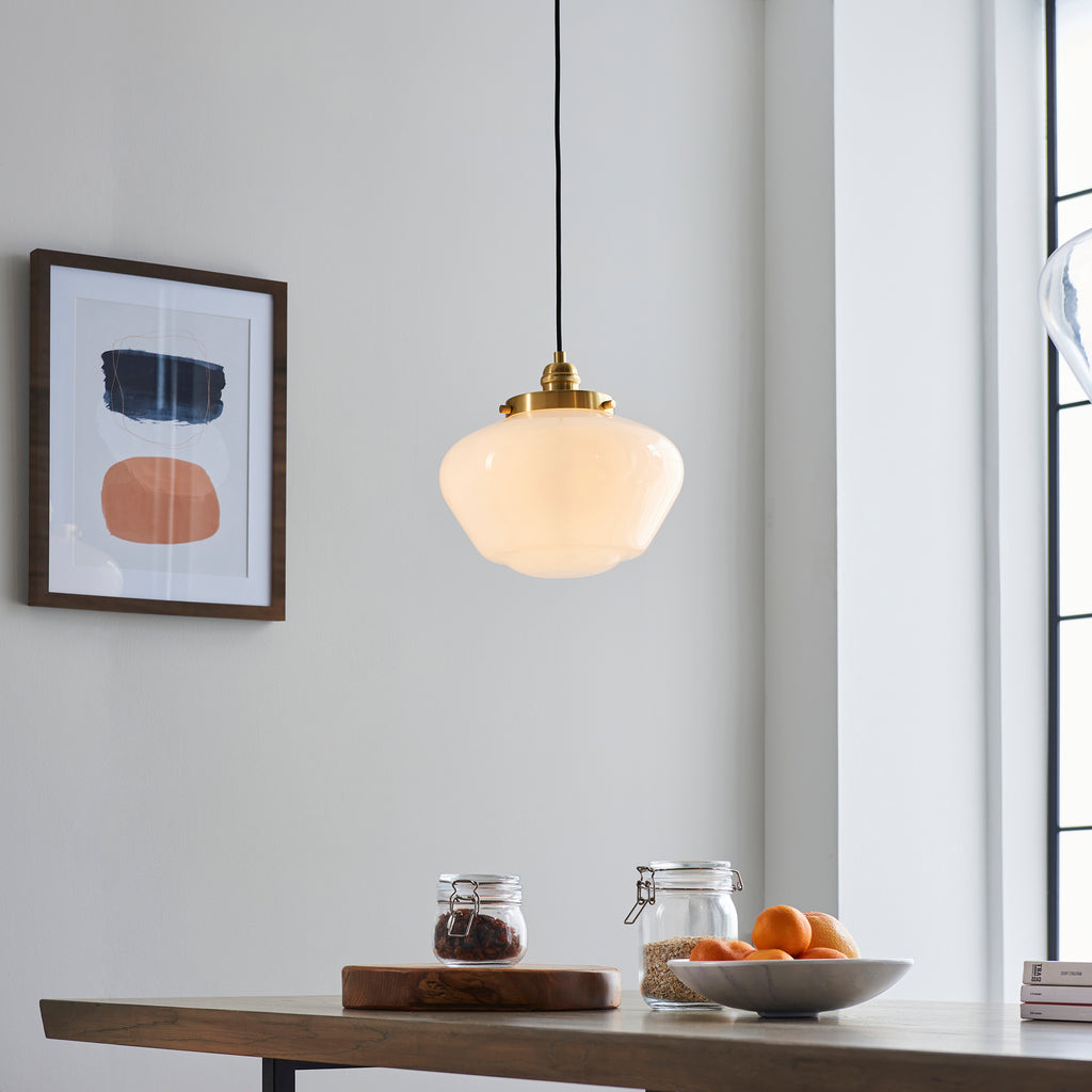 Camberley Ceiling Pendant Light In Brass With Opal Glass Shade 97692