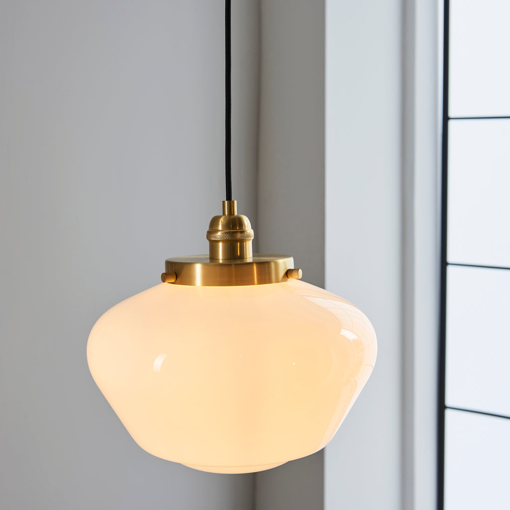 Camberley Ceiling Pendant Light In Brass With Opal Glass Shade 97692