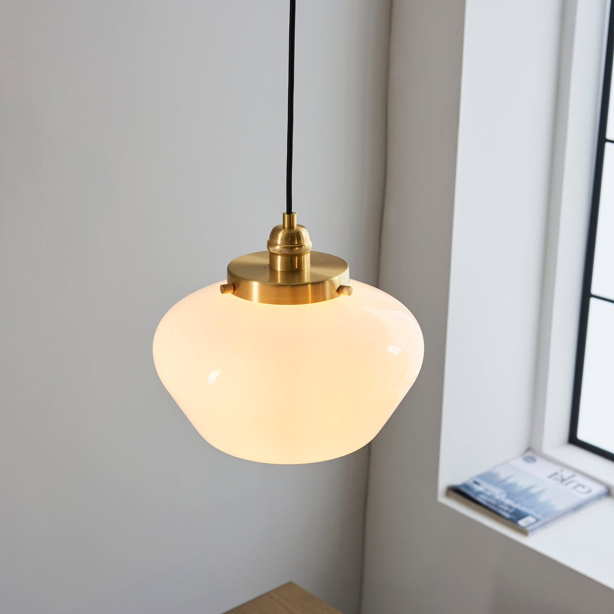 Camberley Ceiling Pendant Light In Brass With Opal Glass Shade 97692