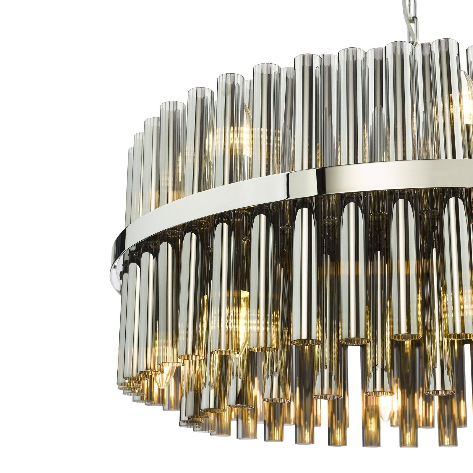Imani 16 Light Pendant Polished Chrome and Smoked Ribbed Glass IMA1650