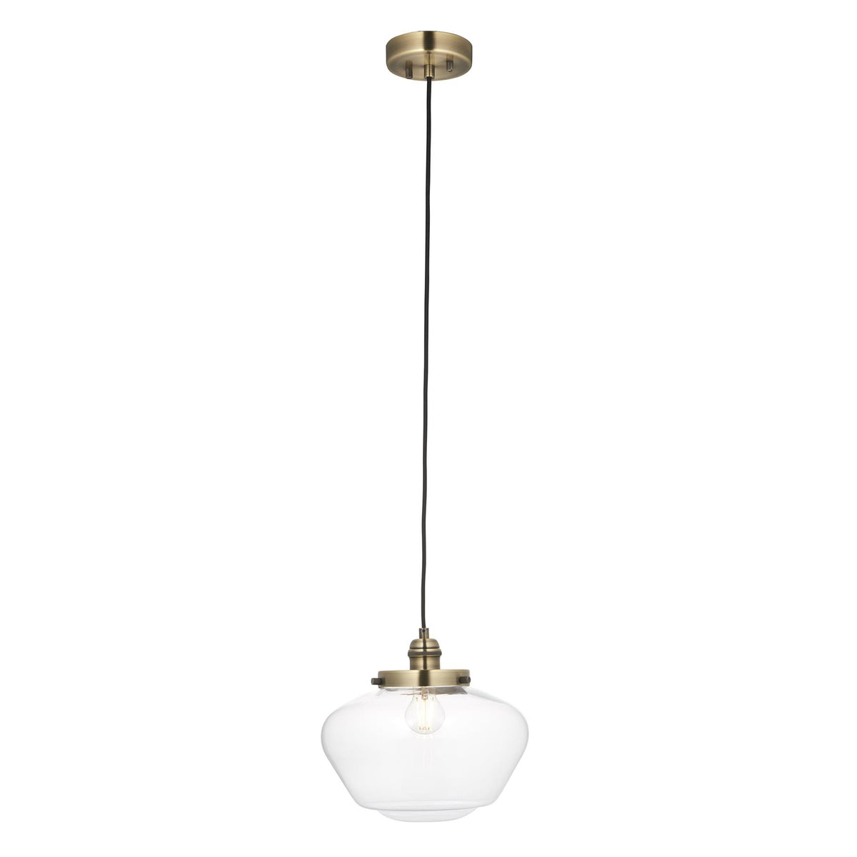Camberley Ceiling Pendant Light In Antique Brass With Clear Glass Shade 97691