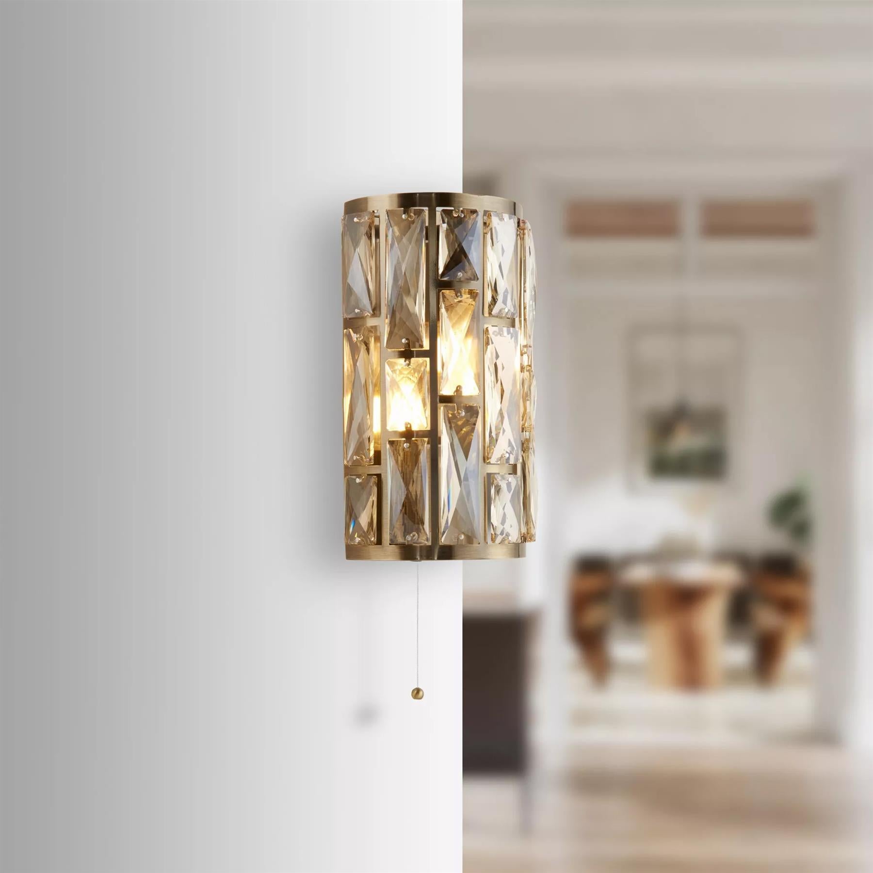 Bijou 2 Light Wall Light In Antique Brass Finish With Crystal Glass 6582-2AB