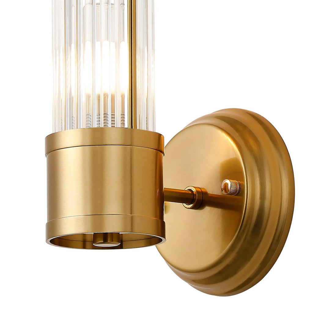 Pillar 1 Light Bathroom Wall Light In Gold And Clear Glass Rods IP44 E14