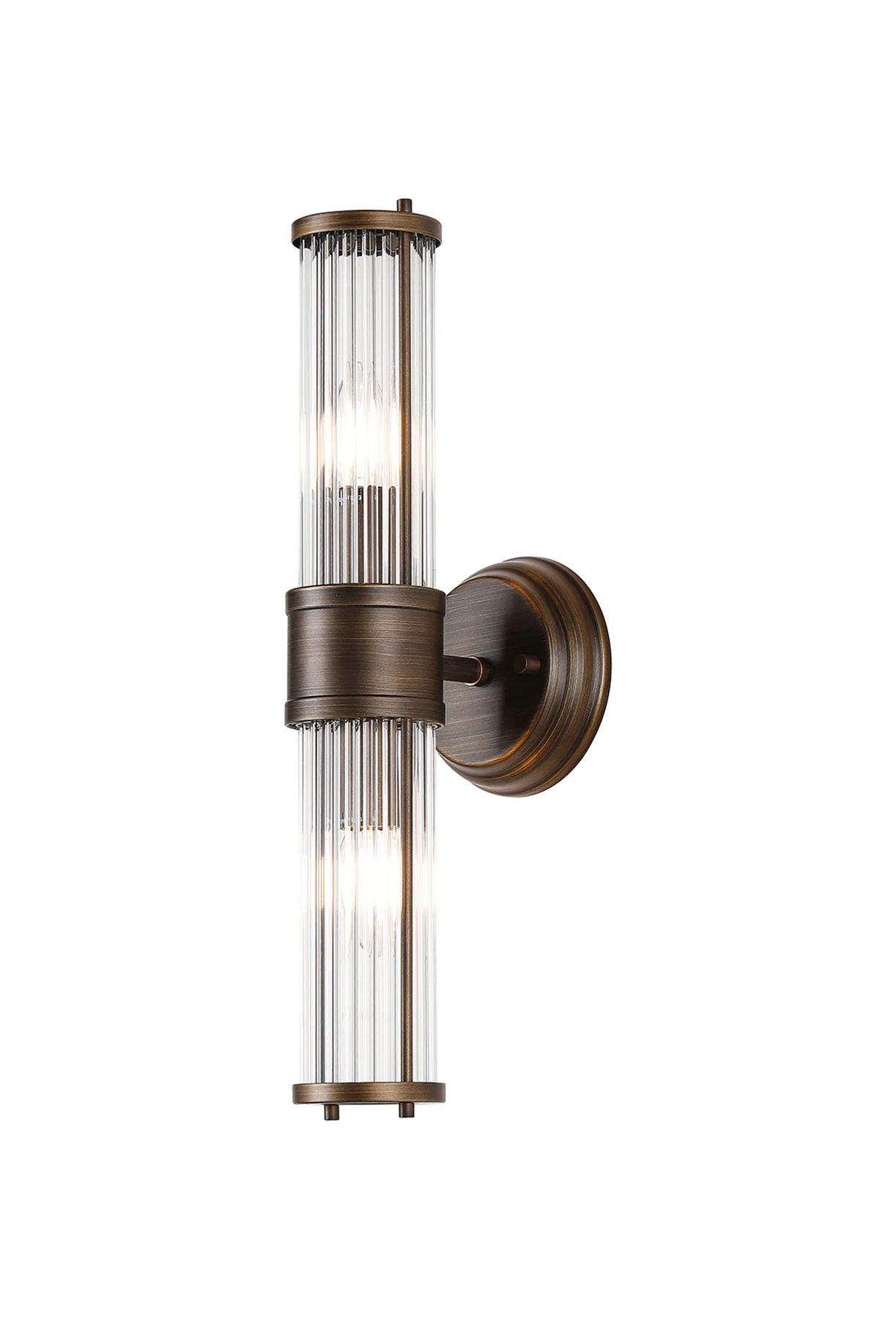 Pillar Up And Down 2 Light Bathroom Wall Light In Bronze And Clear Glass Rods IP44 E14