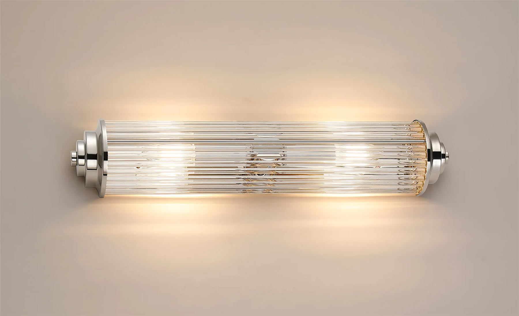 Pillar 2 Light Bathroom Wall Light In Polished Nickel And Clear Glass Rods IP44 E14