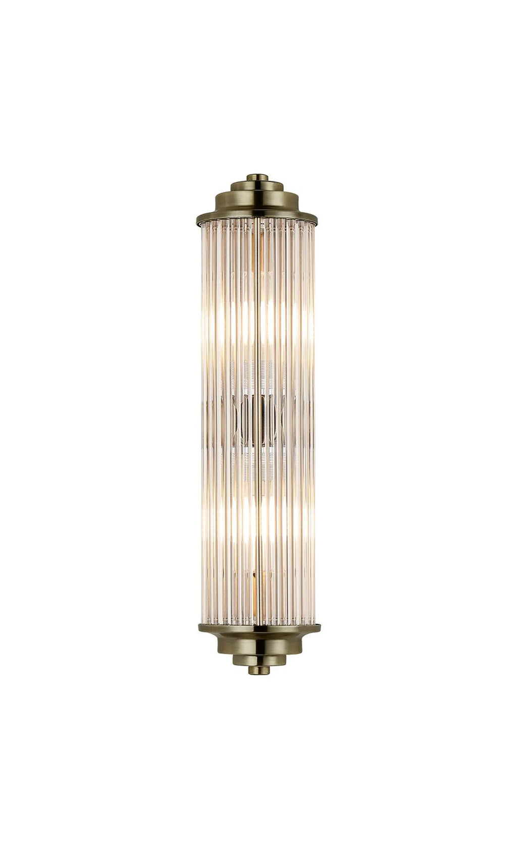 Pillar 2 Light Bathroom Wall Light In Antique Brass And Clear Glass Rods IP44 G9