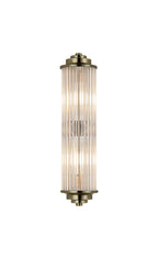 Pillar 2 Light Bathroom Wall Light In Antique Brass And Clear Glass Rods IP44 G9