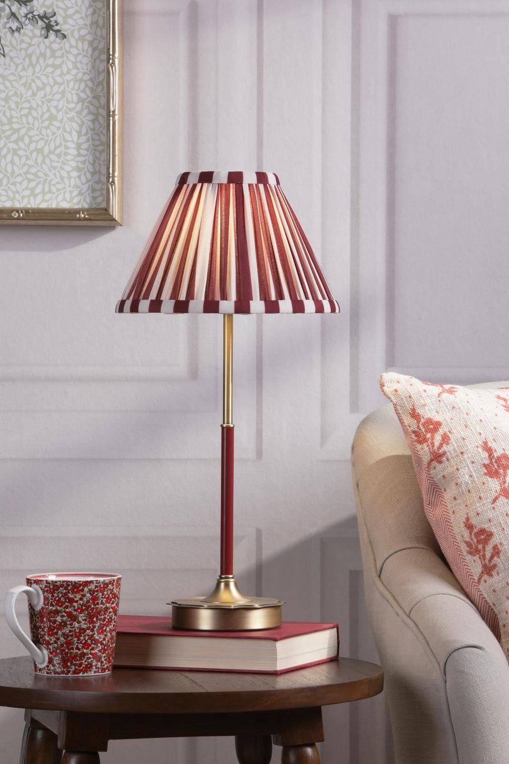 Laura Ashley Denwick Table Lamp Matt Antique Brass and Satin Red With Shade LA3756675-Q