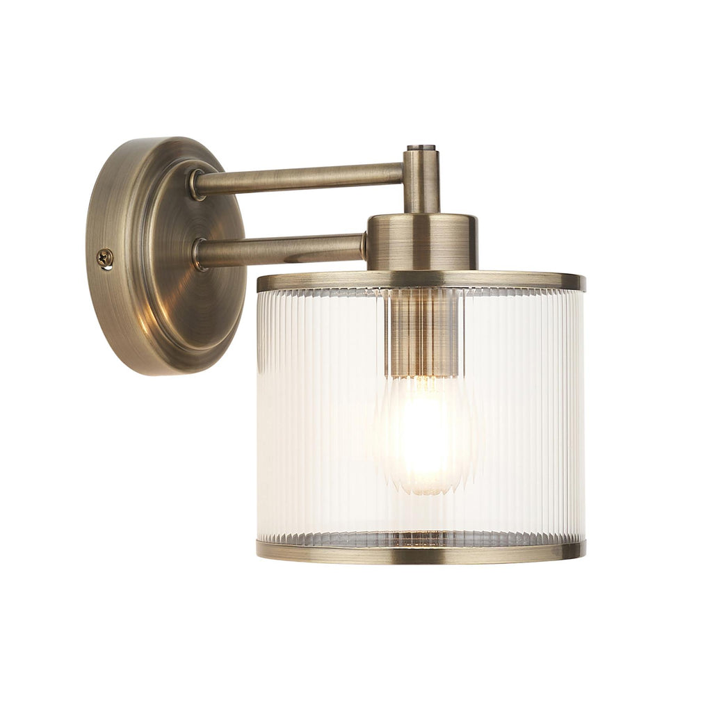 Ridgeton Single Wall Light In Antique Brass With Ribbed Glass 120144