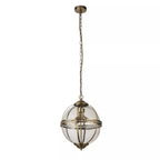 Coronet 3 Light Ceiling Pendant Light In Antique Brass Finish With Glass Shade 44213-3AB
