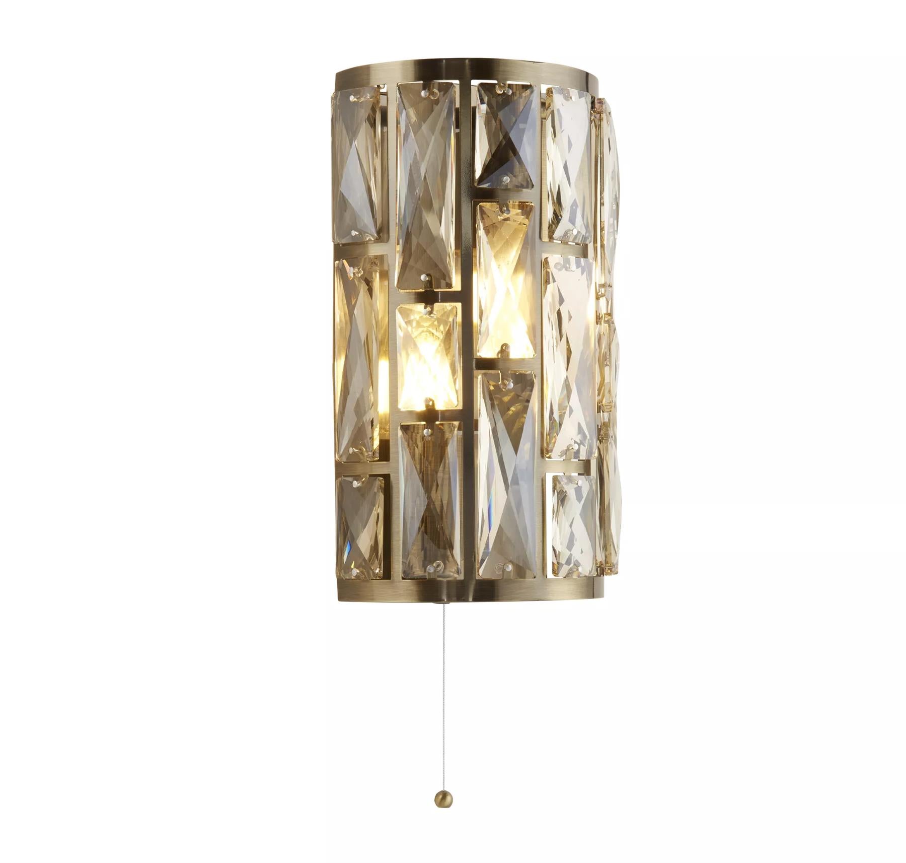 Bijou 2 Light Wall Light In Antique Brass Finish With Crystal Glass 6582-2AB