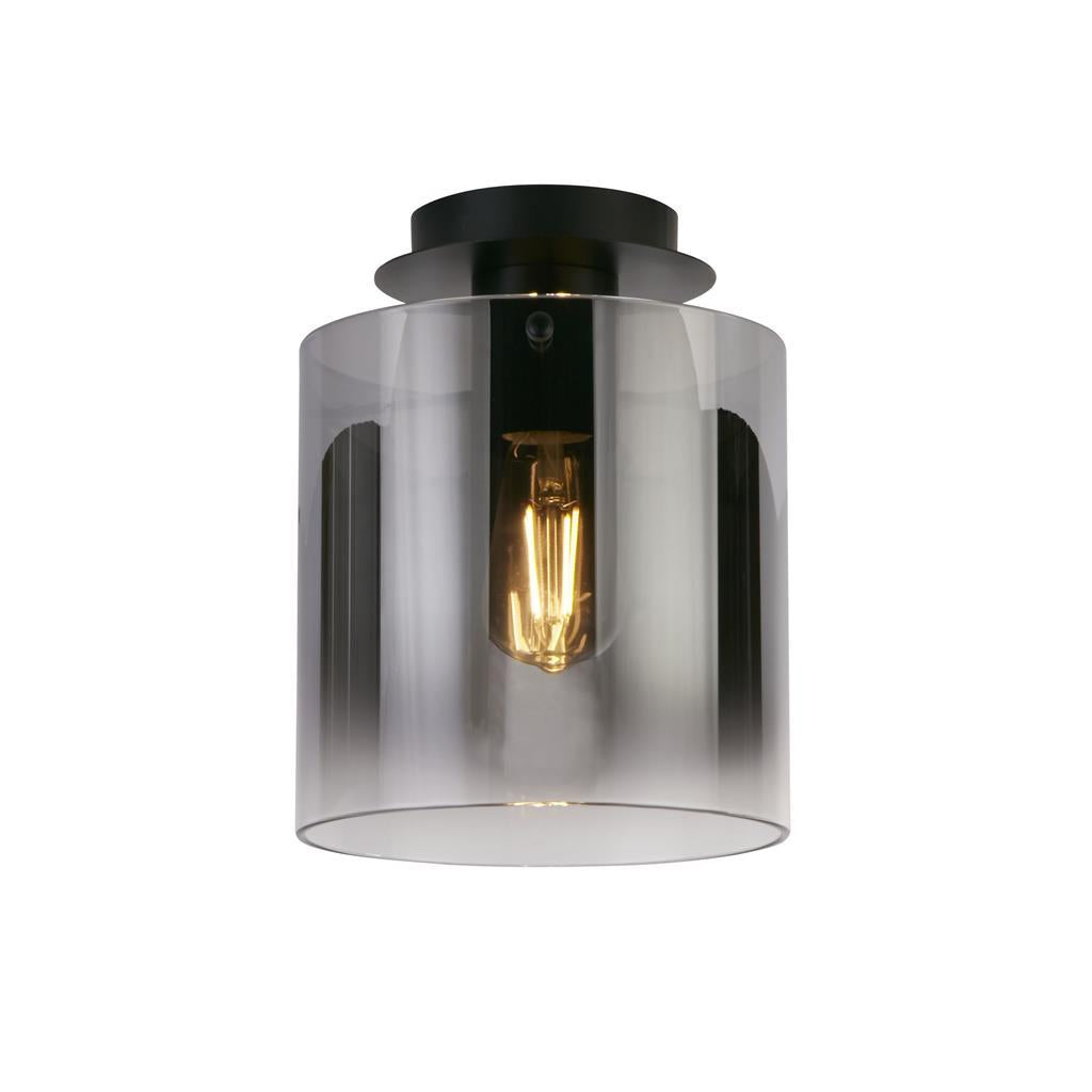Sweden 1Lt Flush Ceiling Light In Matt Black Finish With Smoked Glass 88911-1BK